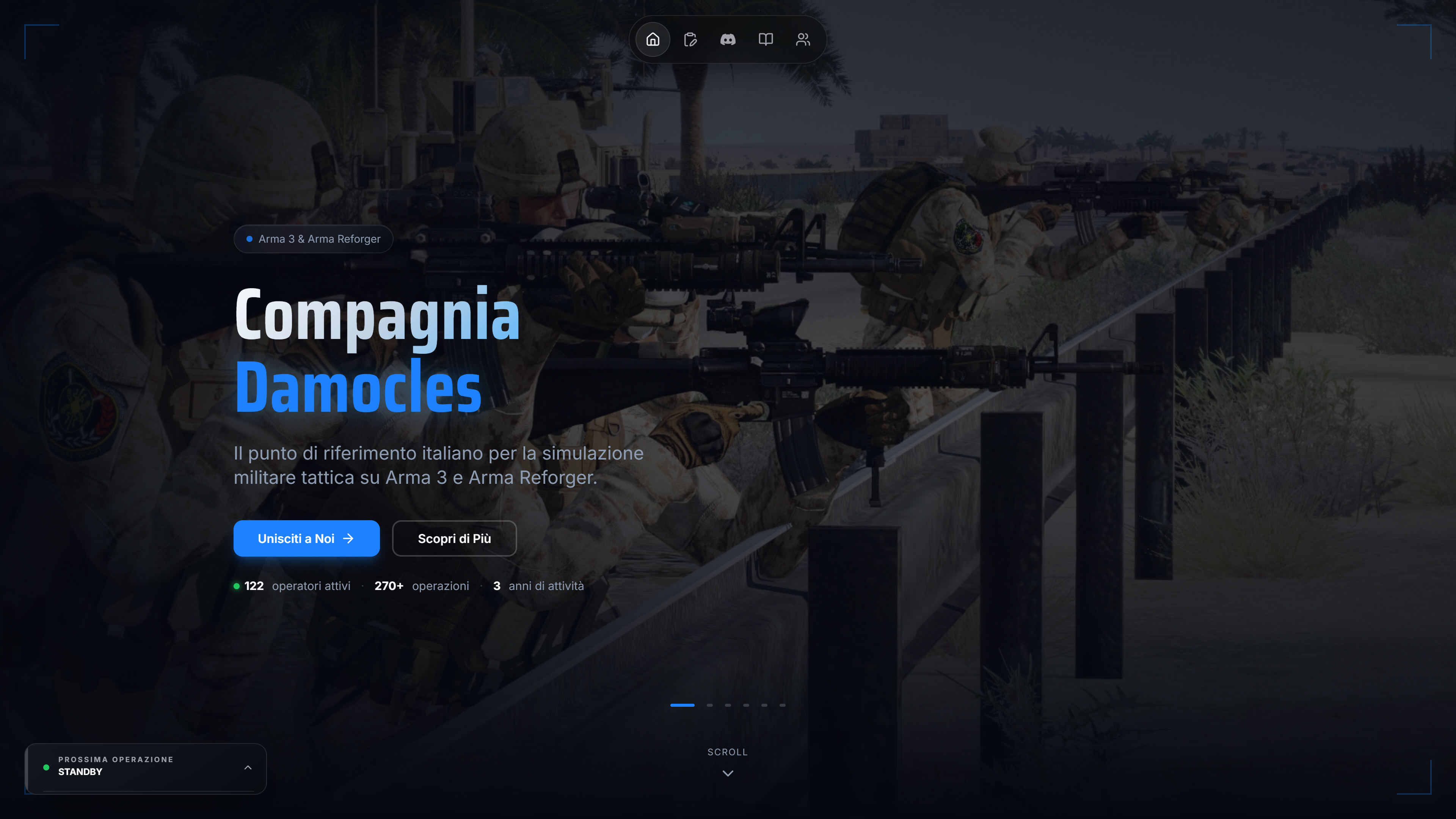 Screenshot del sito web di Compagnia Damocles, community italiana di simulazione militare